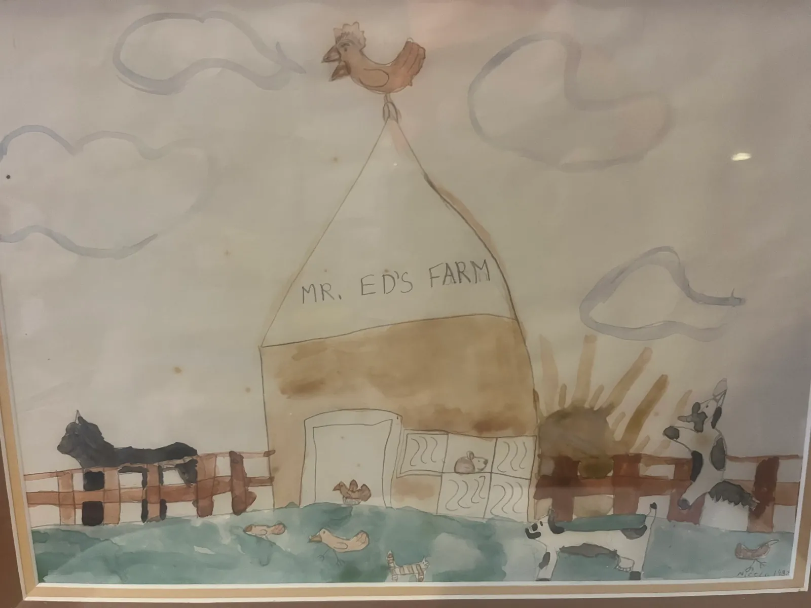 The original watercolor painting by an 8-year-old girl that gave Mr. Ed's Farm its name